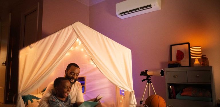 Dad and son enjoying comfort of their mini split AC in Clayton, NC from AirMakers.
