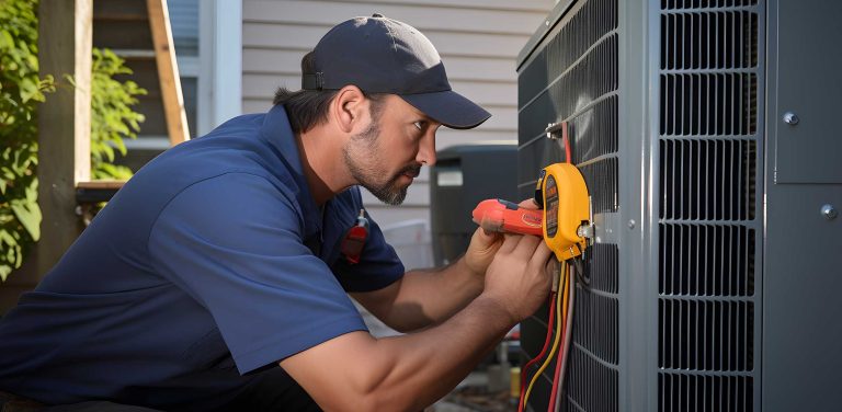AirMakers HVAC professional servicing a heat pump in Raleigh, NC.